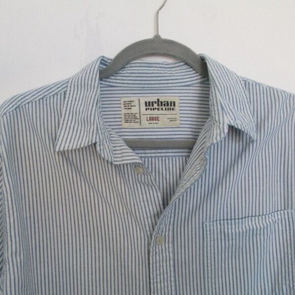 Men's Urban Pipeline Blue and White Striped Button-Down Shirt Size L - Picture 3 of 12